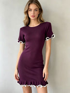 Amberley | Women's Ruffled Knit Mini Dress with Contrast Trim