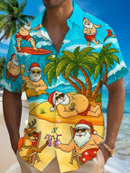 Bouke | Men's Pink Cartoon Print Short Sleeve Christmas Blouse