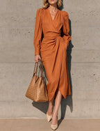 Alberte | Women's Wrap V-Neck Maxi Dress with Puff Sleeve
