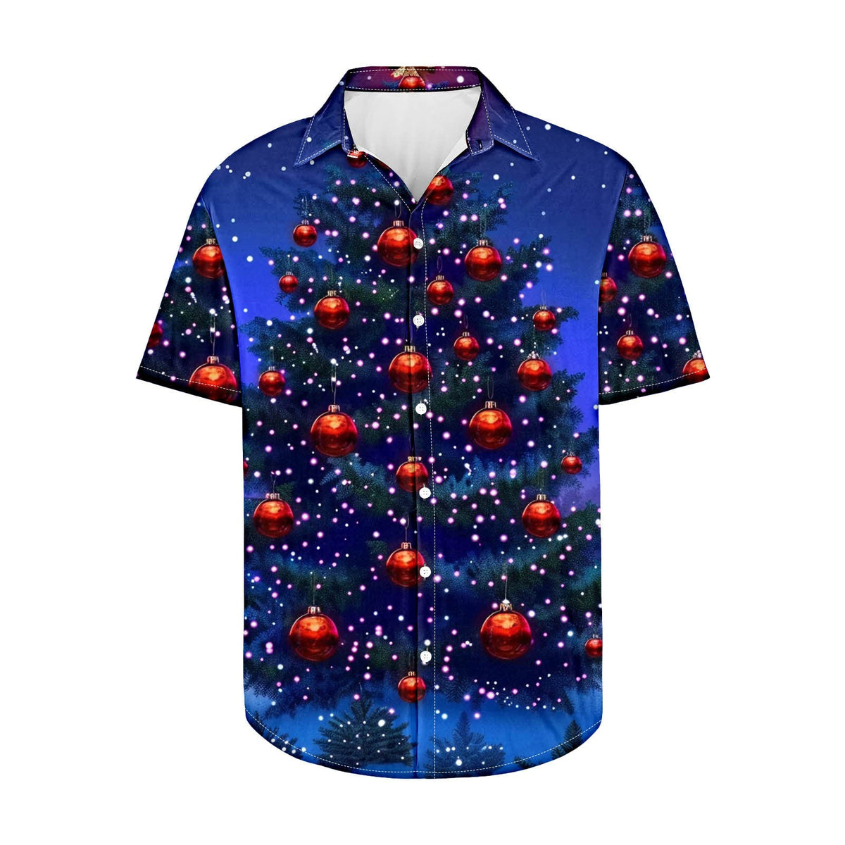 Frits | Men's Short Sleeve Christmas Blouse with Tree Print