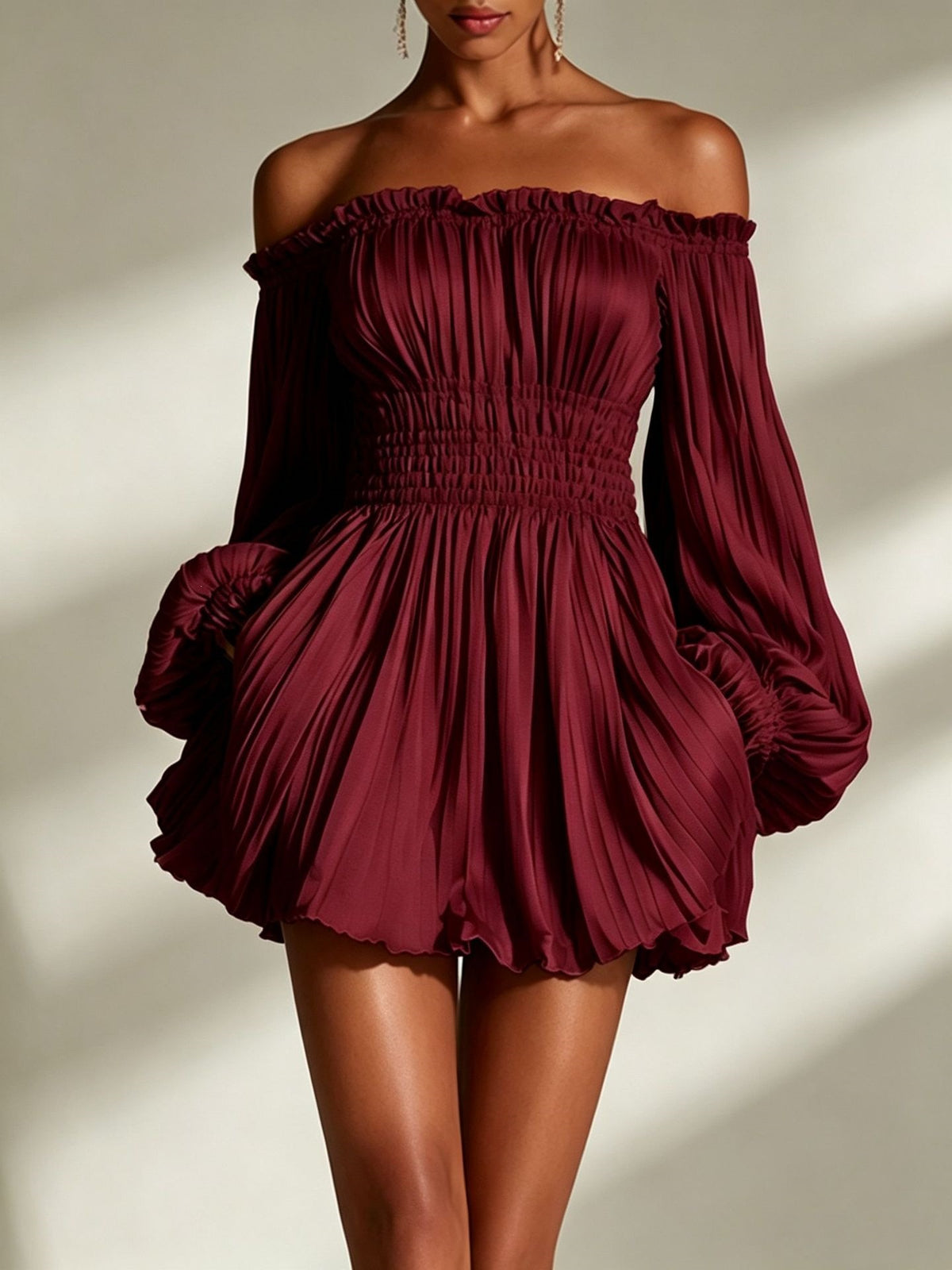 Matilde | Women's Off-Shoulder Ruched Puff Sleeve Mini Dress