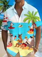 Bouke | Men's Pink Cartoon Print Short Sleeve Christmas Blouse