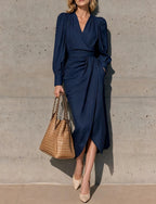 Alberte | Women's Wrap V-Neck Maxi Dress with Puff Sleeve