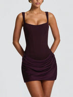 Nancy | Women's Ruched Square-Neck Bodycon Mini Dress