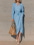 Alberte | Women's Wrap V-Neck Maxi Dress with Puff Sleeve