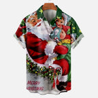 Kris | Men's Short Sleeve Christmas Blouse with Santa Print