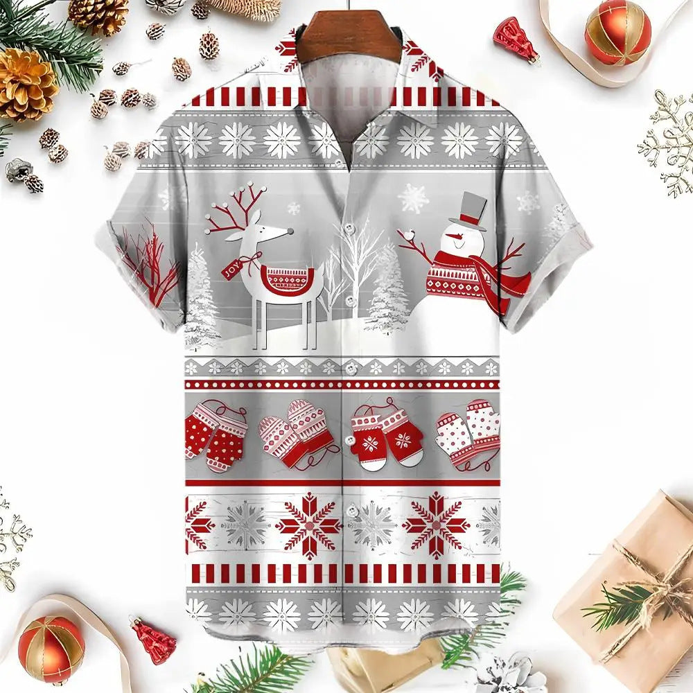 Raymond | Men's Snowman Print Short Sleeve Christmas Blouse