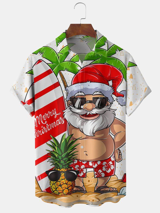 Callum | Men's Santa Print Short Sleeve Christmas Blouse