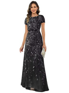 Fabiola | Women's Sequin Leaf Maxi Dress with Puff Sleeve