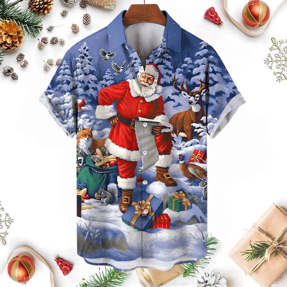 Raymond | Men's Snowman Print Short Sleeve Christmas Blouse
