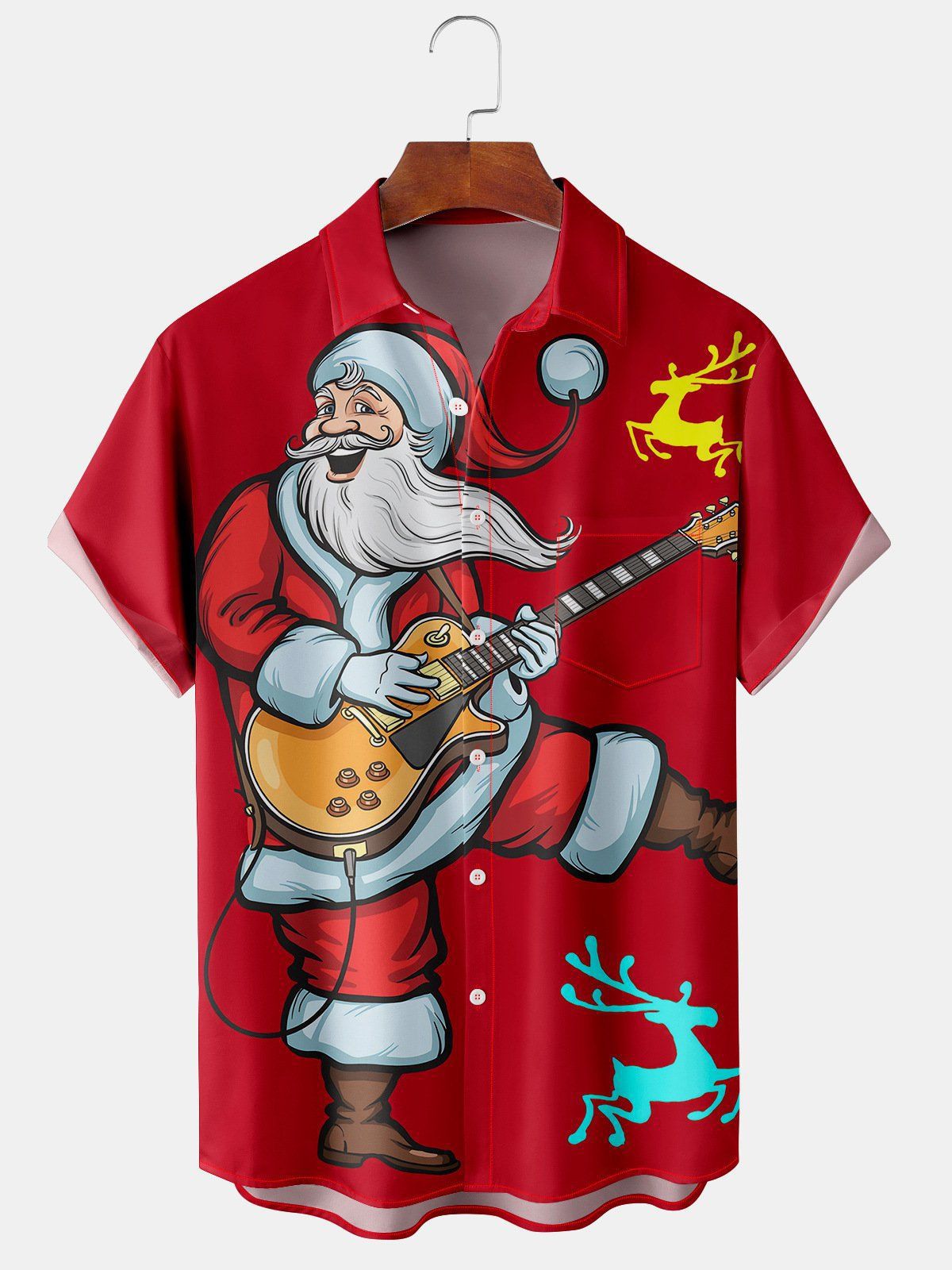 Callum | Men's Santa Print Short Sleeve Christmas Blouse