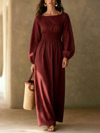 Lucienne | Women's Striped A-Line Puff-Sleeve Maxi Dress