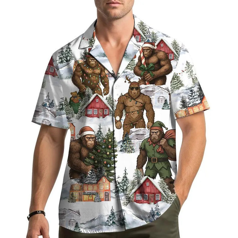 Corentin | Men's Gingerbread Print Short Sleeve Christmas Blouse
