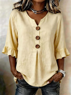 Marit | Women's Ruffle Sleeve V-Neck Blouse – Weekend Errands