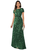 Fabiola | Women's Sequin Leaf Maxi Dress with Puff Sleeve