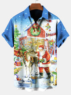 Callum | Men's Santa Print Short Sleeve Christmas Blouse