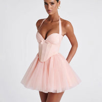 Valerie | Women's Corset Halter Mini Dress with Lace-Up Back