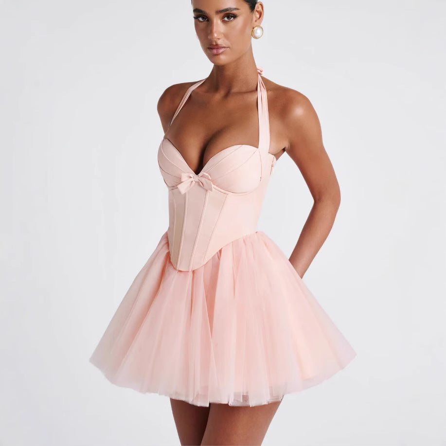 Valerie | Women's Corset Halter Mini Dress with Lace-Up Back