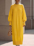 Aria | Women's Ribbed Lantern-Sleeve Knit Maxi Dress