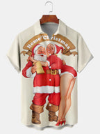 Callum | Men's Santa Print Short Sleeve Christmas Blouse