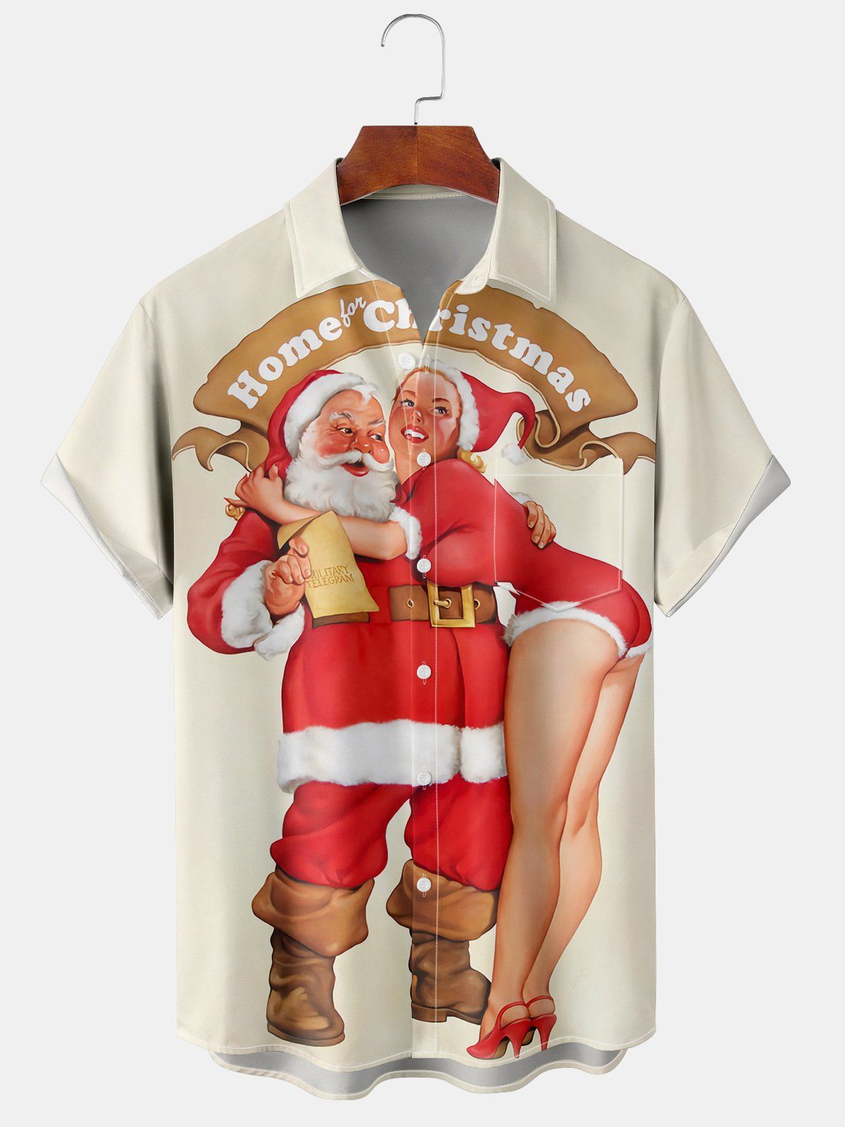 Callum | Men's Santa Print Short Sleeve Christmas Blouse