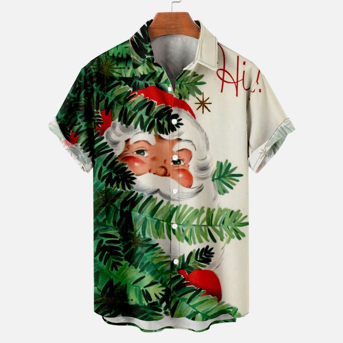 Kris | Men's Short Sleeve Christmas Blouse with Santa Print