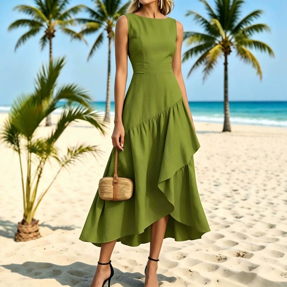 Milena | Women's Asymmetric Ruffle-Hem Maxi Dress