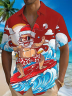 Bouke | Men's Pink Cartoon Print Short Sleeve Christmas Blouse