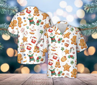 Corentin | Men's Gingerbread Print Short Sleeve Christmas Blouse