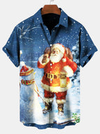 Callum | Men's Santa Print Short Sleeve Christmas Blouse