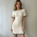 Amberley | Women's Ruffled Knit Mini Dress with Contrast Trim