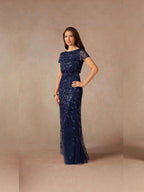 Fabiola | Women's Sequin Leaf Maxi Dress with Puff Sleeve