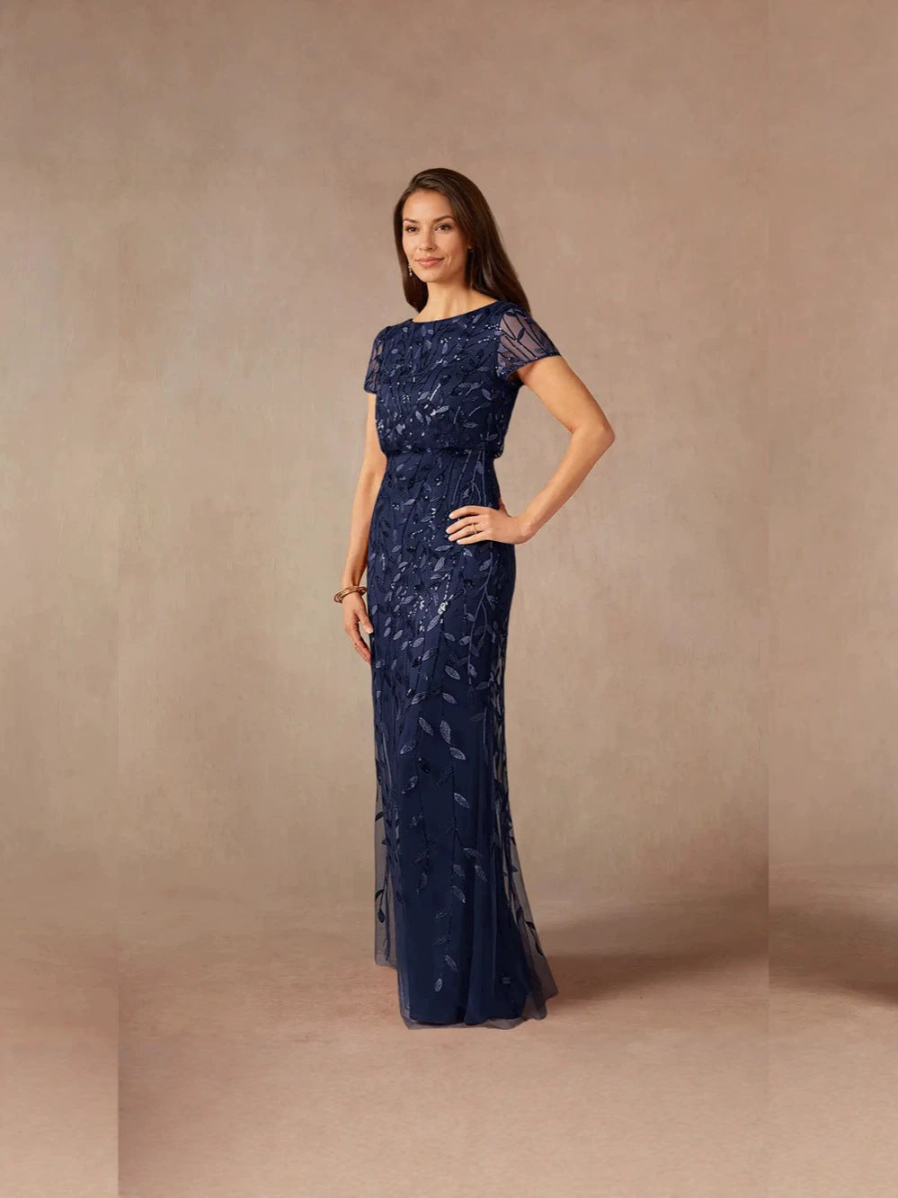 Fabiola | Women's Sequin Leaf Maxi Dress with Puff Sleeve