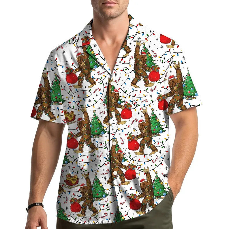 Corentin | Men's Gingerbread Print Short Sleeve Christmas Blouse