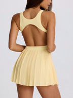 Genevie | Women's Square-Neck Ribbed Pleated Mini Dress