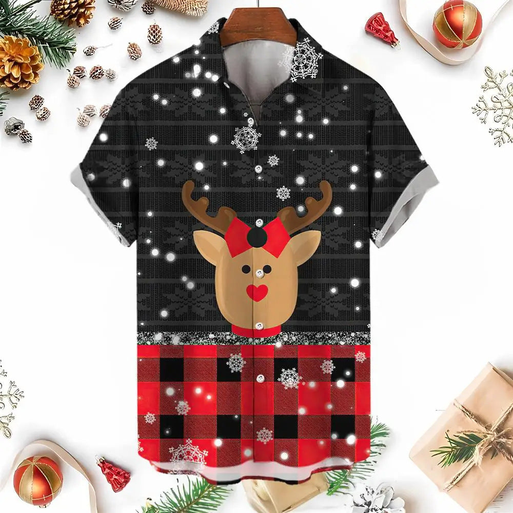 Raymond | Men's Snowman Print Short Sleeve Christmas Blouse