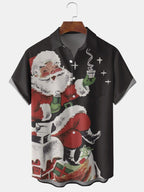 Callum | Men's Santa Print Short Sleeve Christmas Blouse