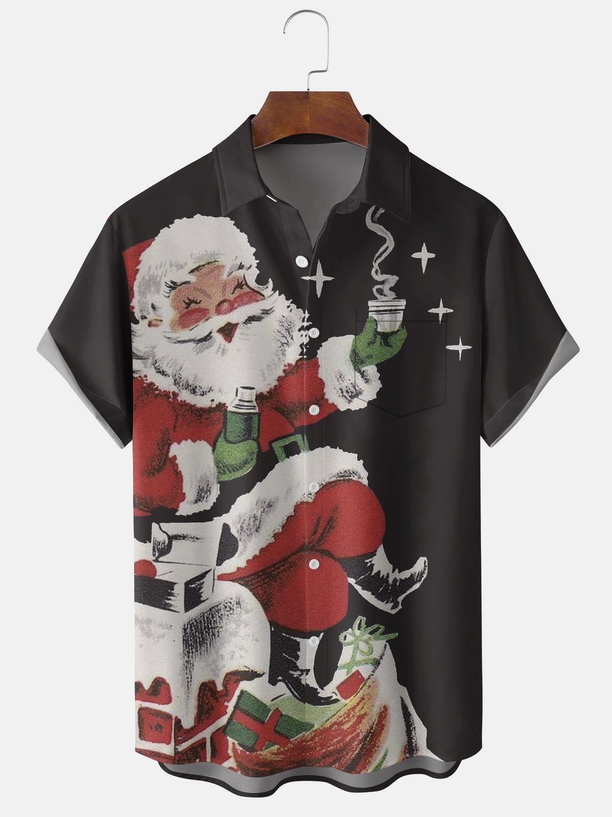 Callum | Men's Santa Print Short Sleeve Christmas Blouse