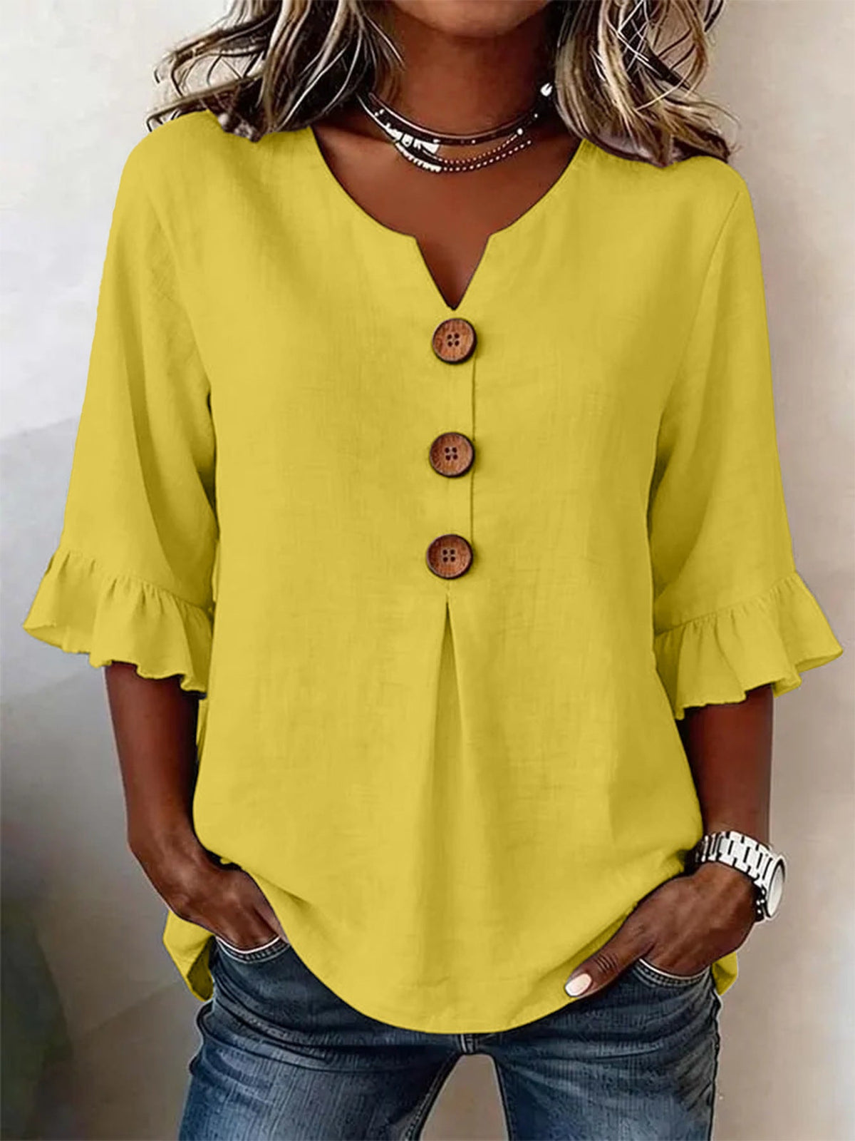 Marit | Women's Ruffle Sleeve V-Neck Blouse – Weekend Errands