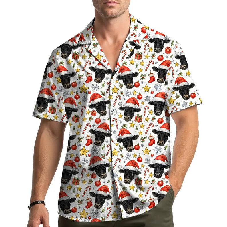 Corentin | Men's Gingerbread Print Short Sleeve Christmas Blouse