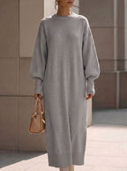 Aria | Women's Ribbed Lantern-Sleeve Knit Maxi Dress
