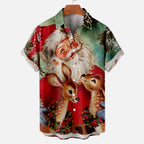 Kris | Men's Short Sleeve Christmas Blouse with Santa Print