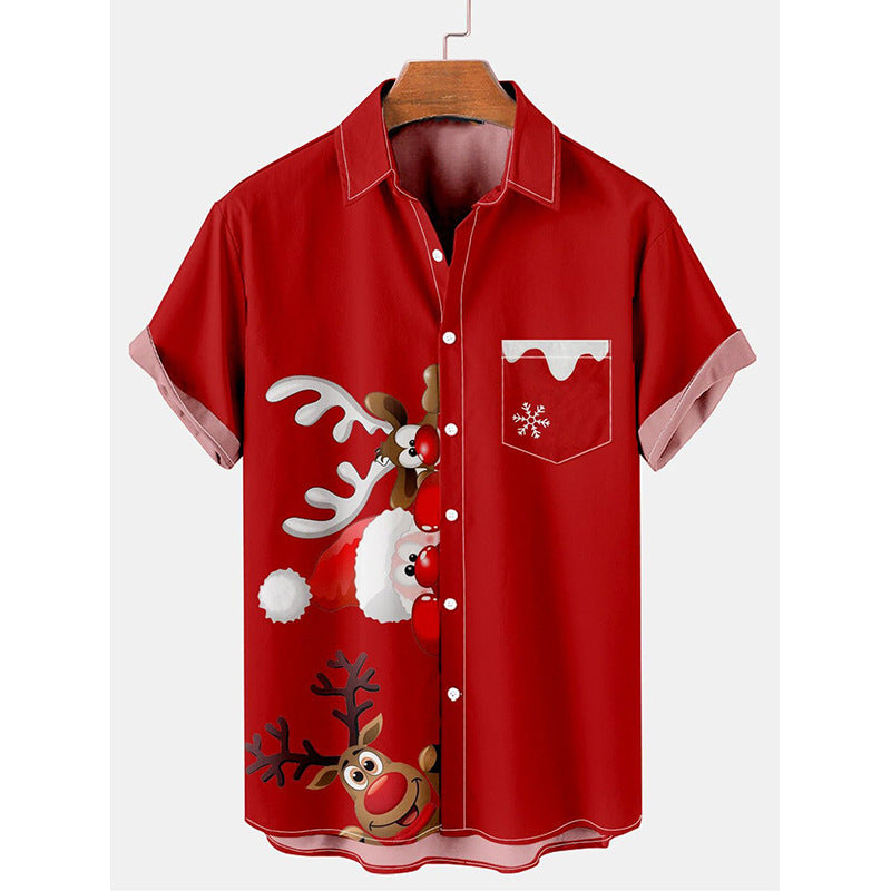 Callum | Men's Santa Print Short Sleeve Christmas Blouse