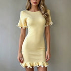 Amberley | Women's Ruffled Knit Mini Dress with Contrast Trim