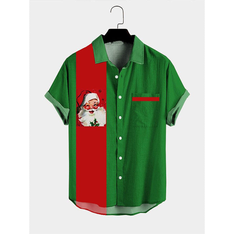 Callum | Men's Santa Print Short Sleeve Christmas Blouse