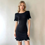 Amberley | Women's Ruffled Knit Mini Dress with Contrast Trim
