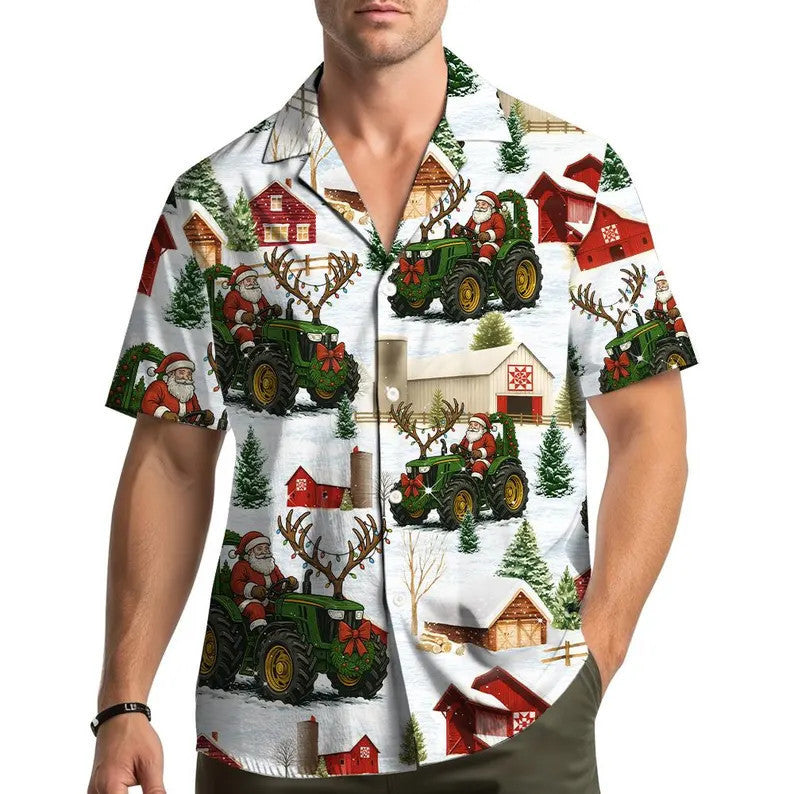 Corentin | Men's Gingerbread Print Short Sleeve Christmas Blouse
