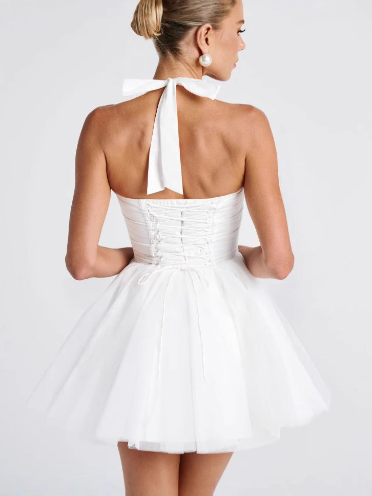 Valerie | Women's Corset Halter Mini Dress with Lace-Up Back