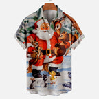 Kris | Men's Short Sleeve Christmas Blouse with Santa Print