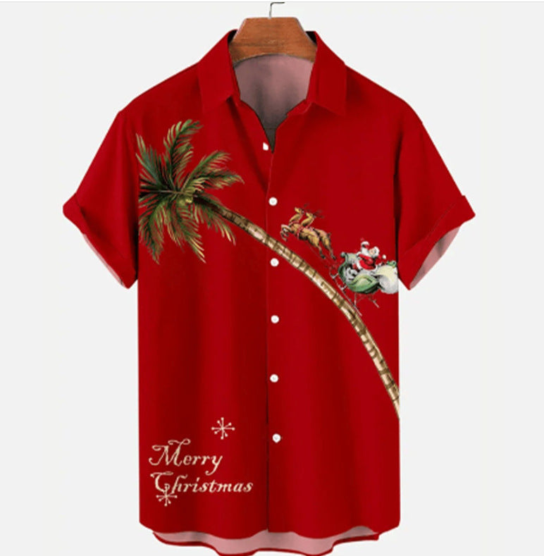 Kris | Men's Short Sleeve Christmas Blouse with Santa Print